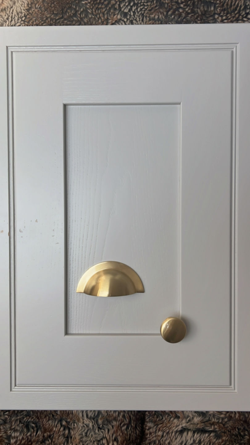 Customer photo review of Monmouth Brushed Satin Brass Cupboard Handles