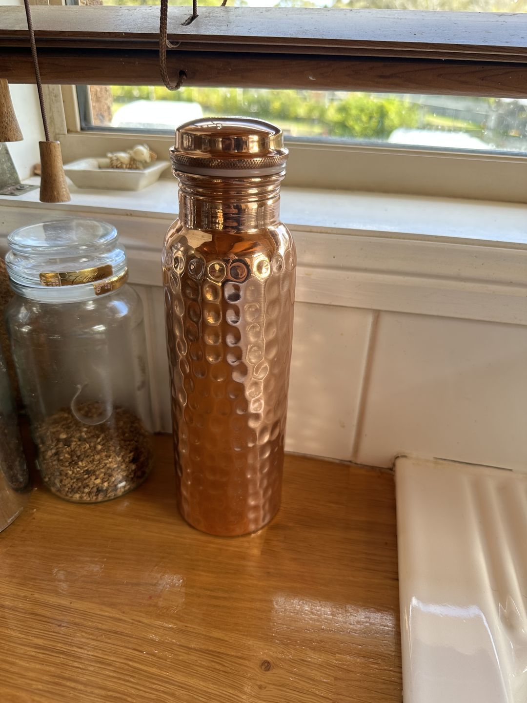 Customer photo review of Hammered Pure Copper Water Bottle