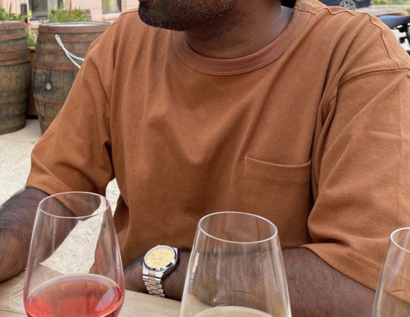 Customer photo review of 9.8 oz Cotton Classic Pocket T-Shirt - Light Brown