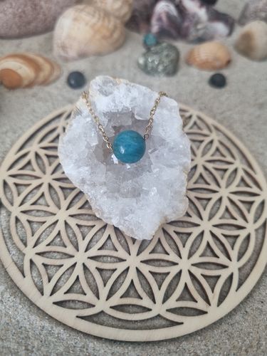 Customer photo review of Collier à perle d'apatite bleue en acier inoxydable