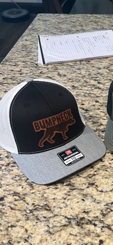 Customer photo review of Custom Leather Patch Trucker Hat - Richardson 112