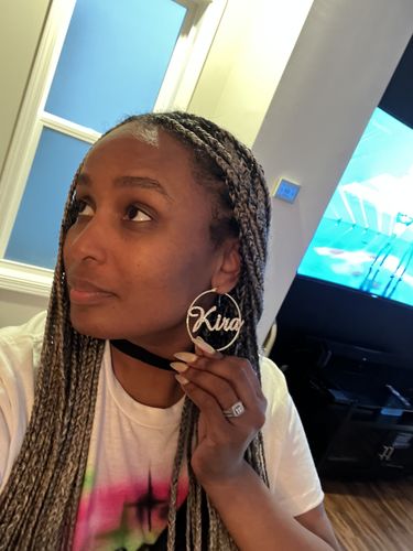 Customer photo review of Crystal Name Hoop Earrings