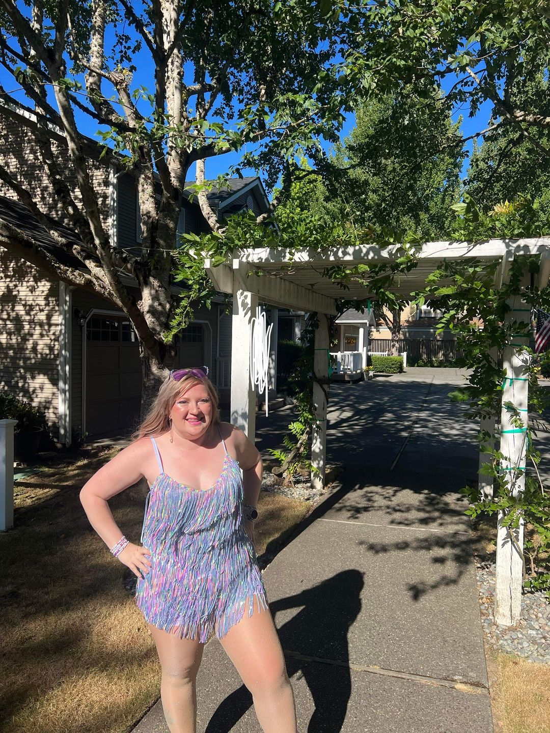 Customer photo review of Shake It My Way Short Fringe Mini Dress