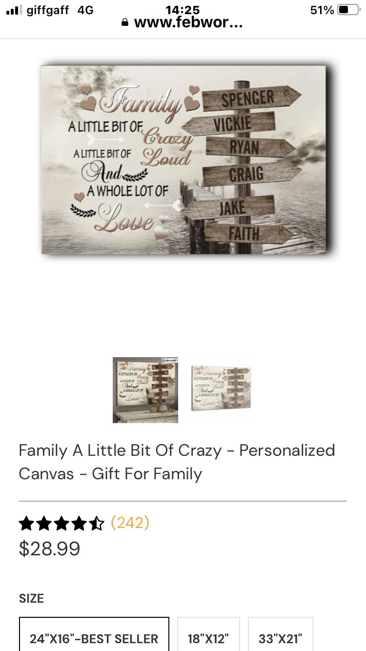 Customer photo review of Family A Little Bit Of Crazy - Personalized Canvas - Gift For Family