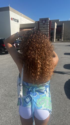 Customer photo review of Curly Strawberry Blonde 110G