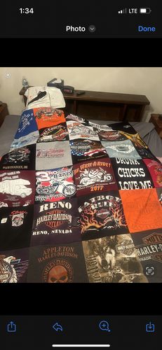 T-shirt quilt with motorcycling, biking themes by Sonya from IA