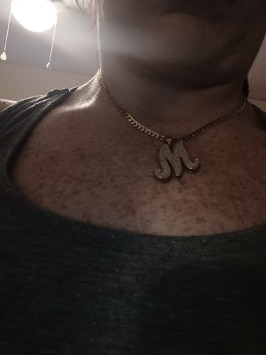 Customer photo review of Double Plated Large Initial Necklace with Cuban Chain