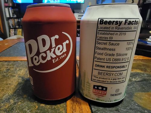 Customer photo review of Beersy “Dr P*cker” Silicone Sleeve Hide a Beer
