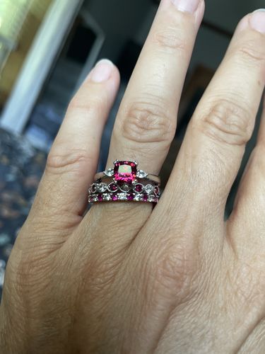 Customer photo review of 3-Stone Red Cushion CZ Ring in Sterling Silver 1.25ct