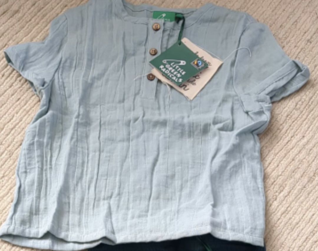 Customer photo review of Sky Blue Muslin Loose Short Sleeve Henley Top