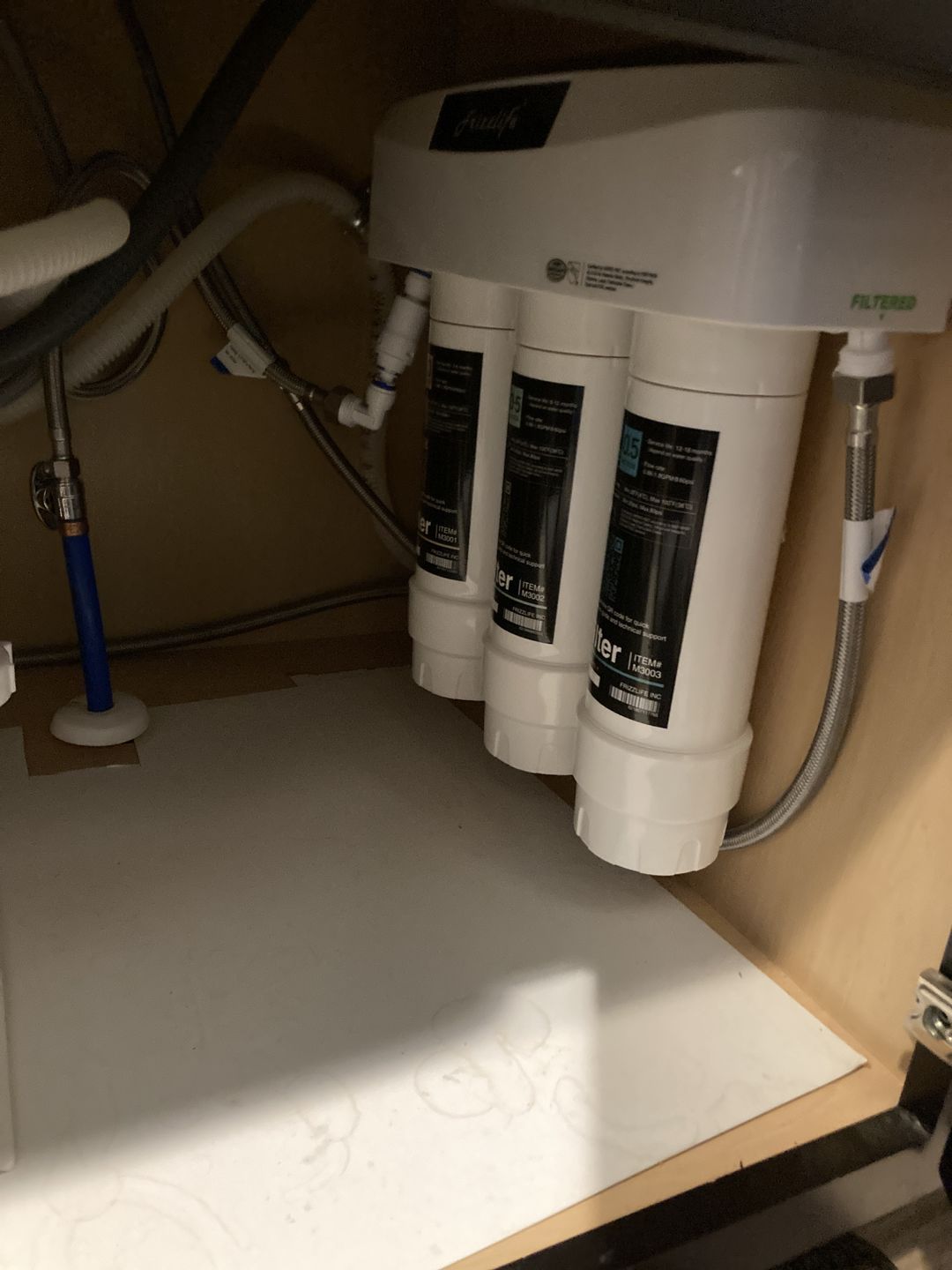 Customer photo review of Frizzlife 3-Stage Under Sink Water Filter System SK99-NEW, Direct Connect