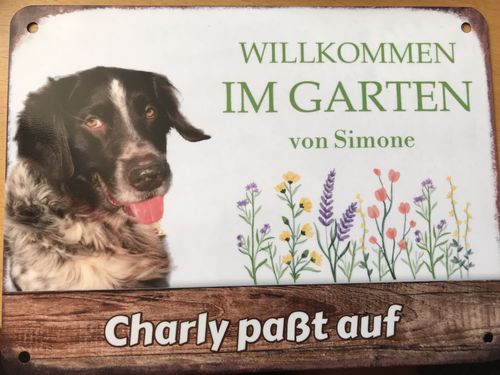 Customer photo review of Hunde Garten-Schild personalisiert mit Foto & Text (UV- und wetterfest)