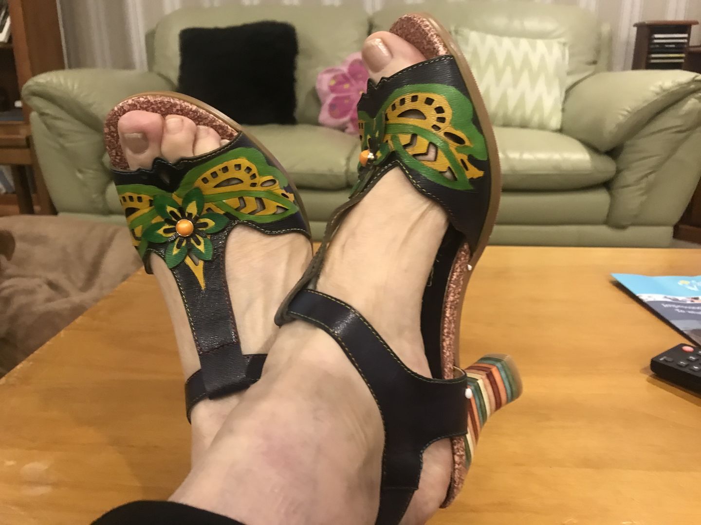 Customer photo review of Retro Handmade Colored Stripe Heel Comfy Sandals