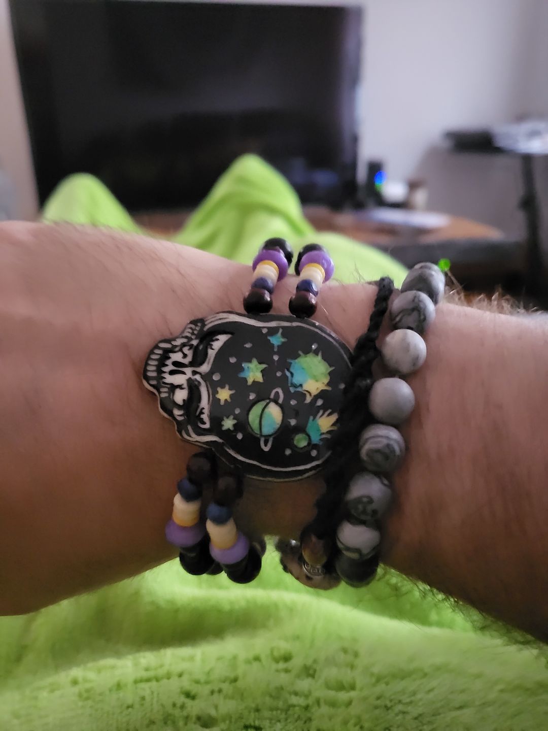 Customer photo review of Grateful Dead Cosmic Stealie Bone Bead Bracelet