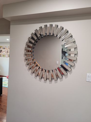 Customer photo review of Modern Sunburst Beveled Round Mirror 36"
