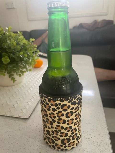 Customer photo review of Stubbyz Leopard Print Stubby Cooler