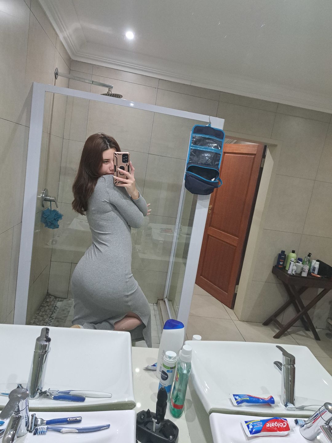 Customer photo review of Ribbed Maxi winter dress Square neck- Grey