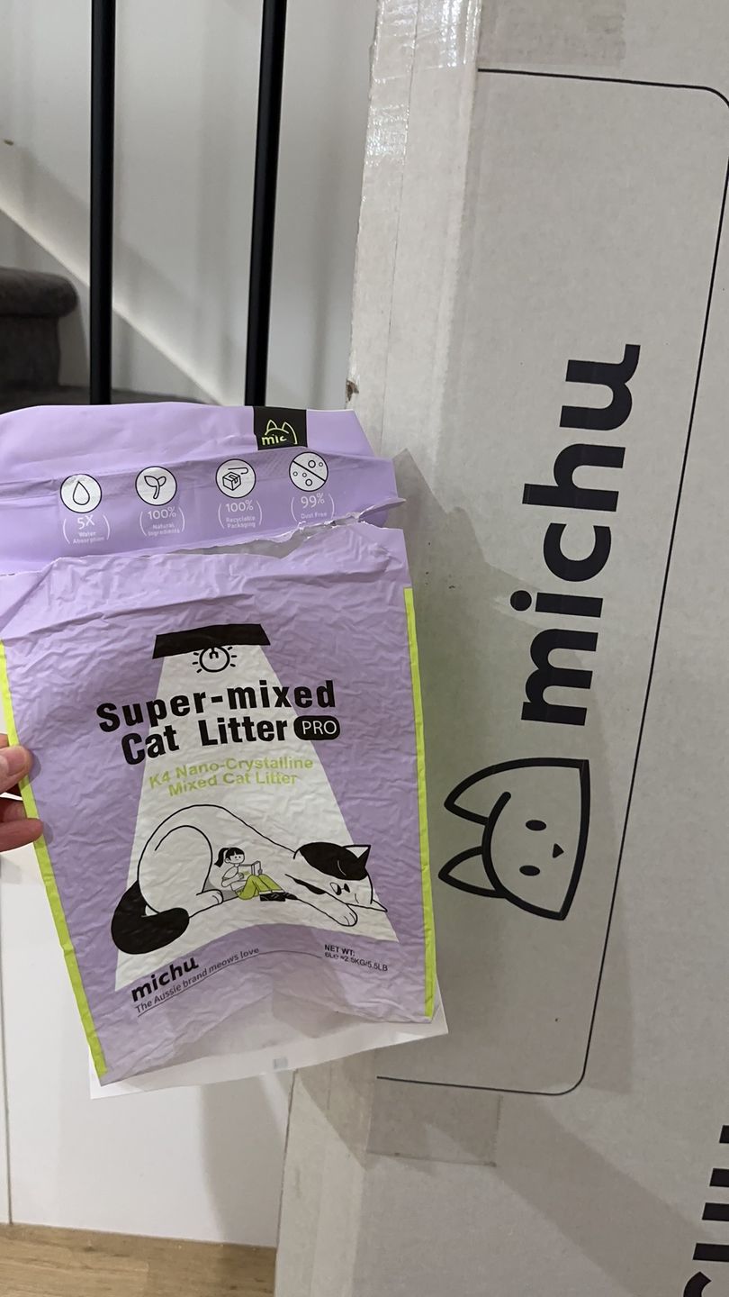 Customer photo review of Michu Premium Mixed Tofu Cat Litter Pro Gen2 - Flushable, Eco-Friendly & Odour-Control Formula in Australia