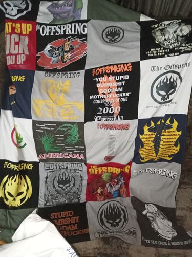 T-shirt quilt with music, punk rock themes by Devin from CA