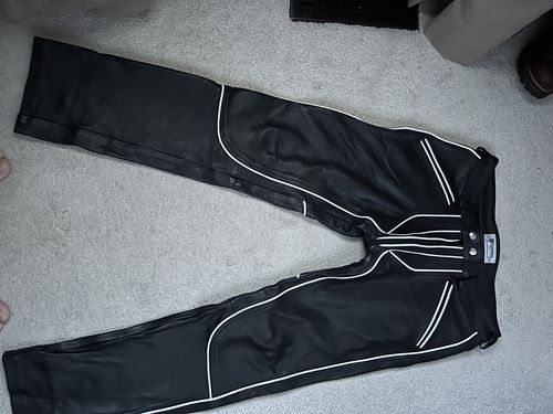 Customer photo review of Men's Real Leather Pants with White Piping