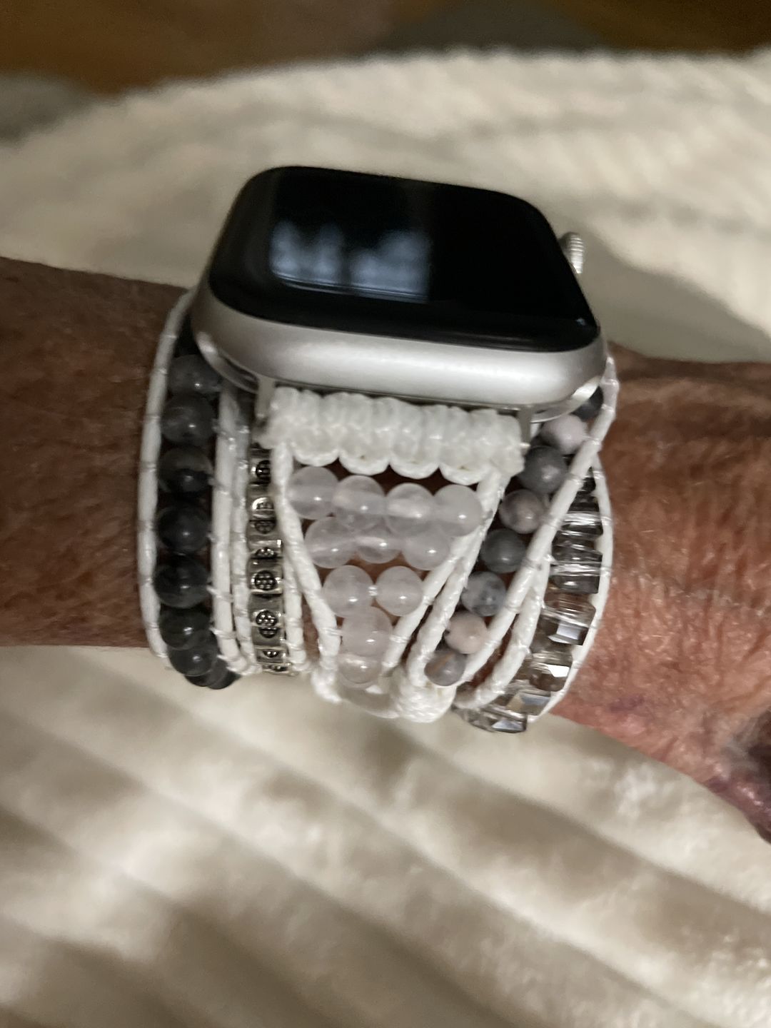 Customer photo review of White Labradorite Apple Watch Strap