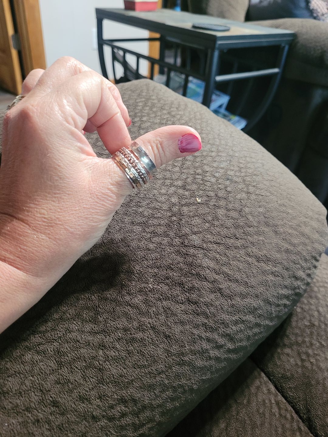 Customer photo review of Two Tone Wide Band Spinner Ring Hammered Sterling Silver