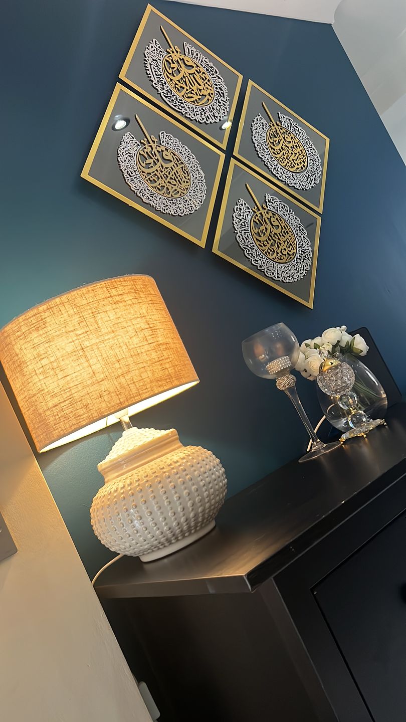 Customer photo review of Set of Glass Ayatul Kursi, Surah Al Ikhlas - Al Falaq - An Nas Tempered Glass Decor Islamic Wall Art