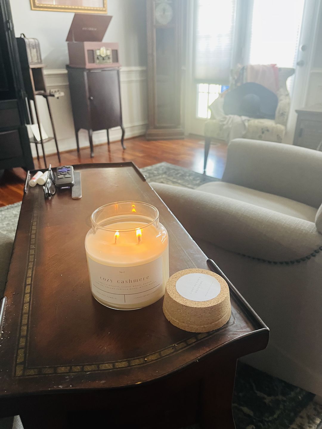 Customer photo review of Cozy Cashmere 22 oz Glass Candle