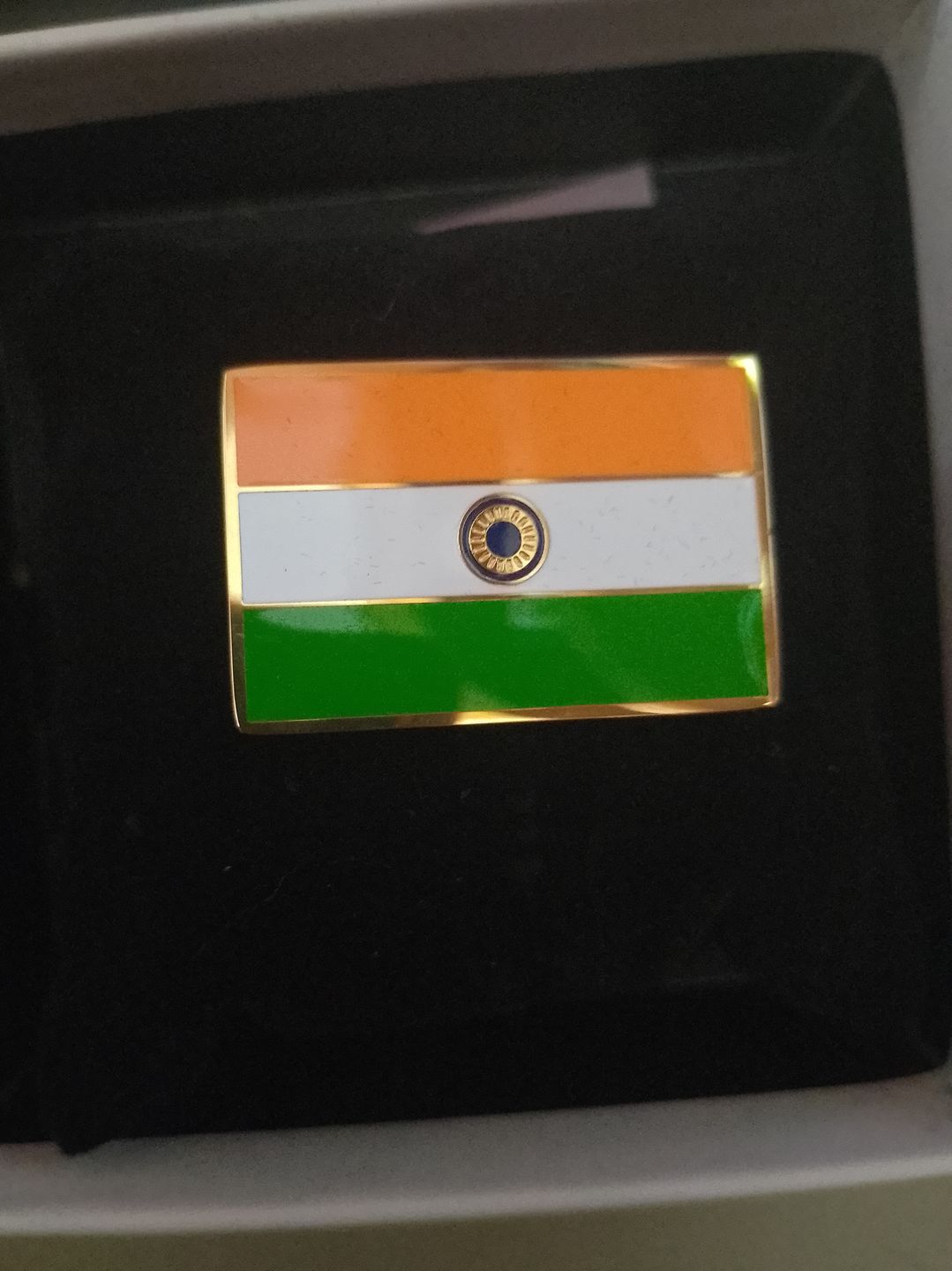 Customer photo review of Indian Flag Lapel Pin- 18k Gold Plated