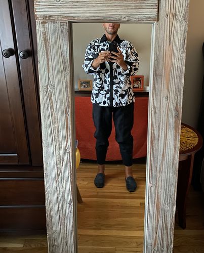 Customer photo review of Black and White Floral Lapel Shirt