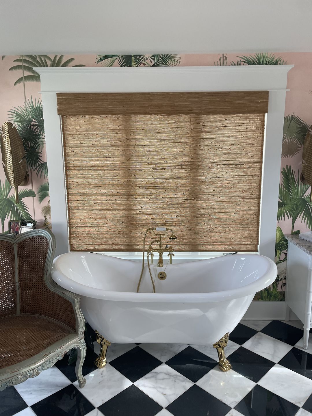 Customer photo review of SmartWings Motorized Woven Wood Shades 70% Blackout Privacy Orithyia