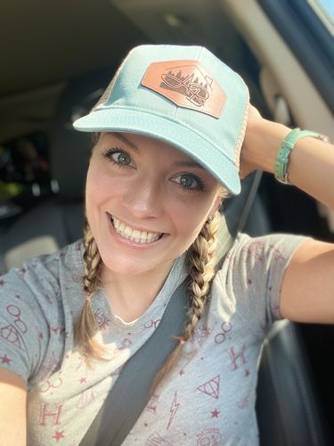 Customer photo review of Custom Ponytail Mesh Back Leather Patch Hat Women
