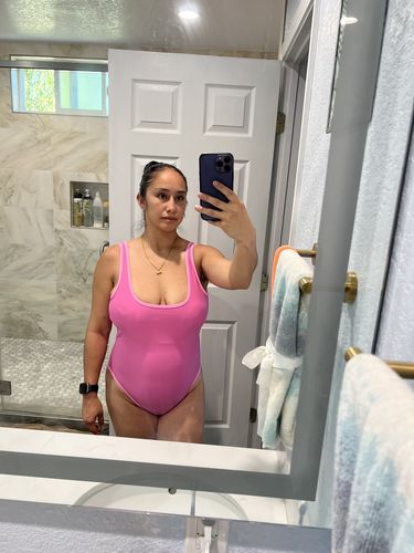 Customer photo review of PIPER Poppy Pink 80s High Cut One Piece