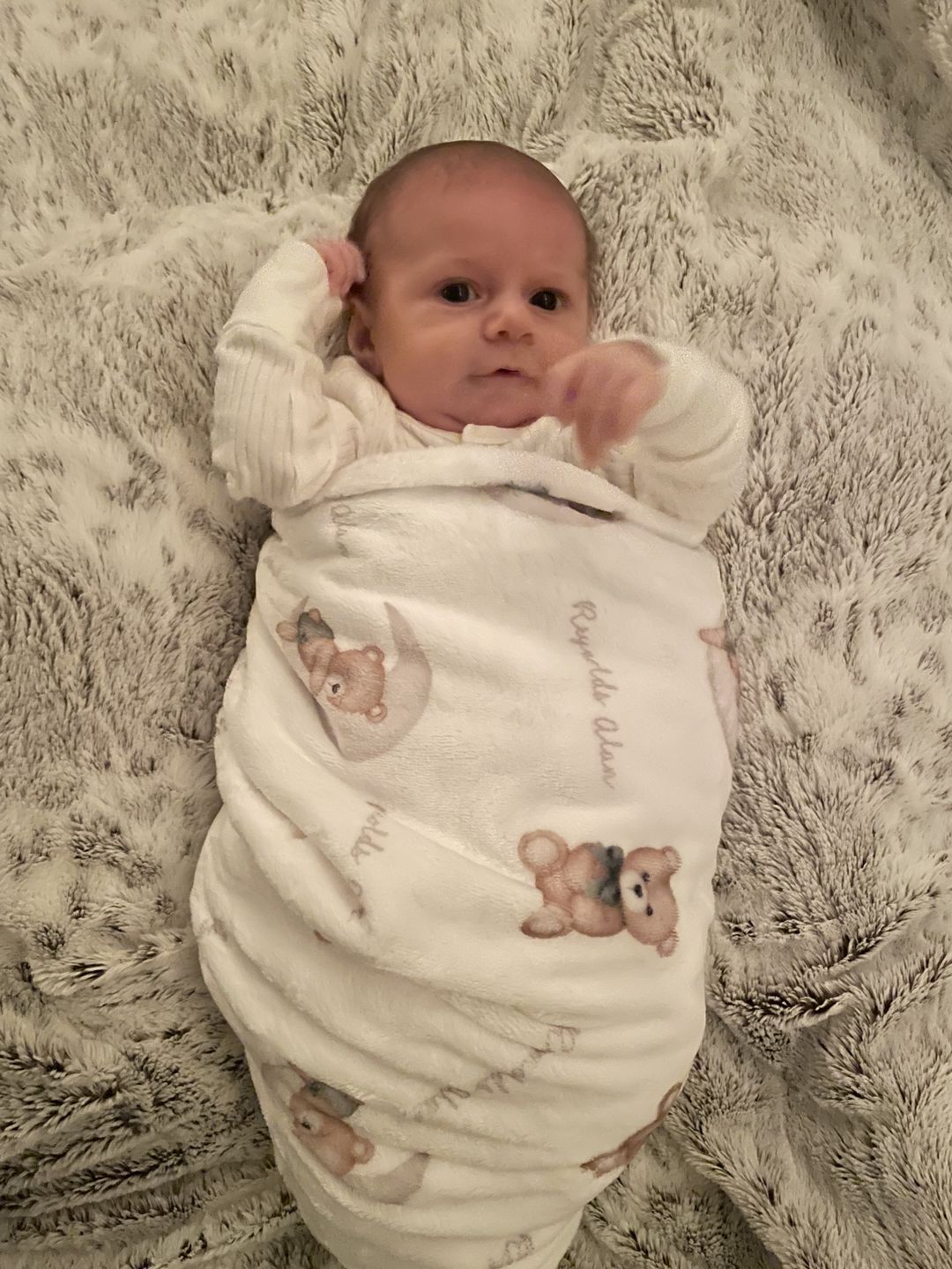 Customer photo review of Teddy bears personalized baby boy blanket