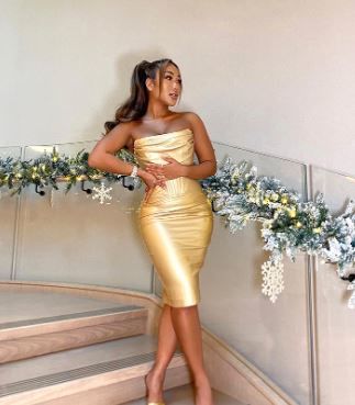 Customer photo review of Glossy Gold Stretch Faux Leather