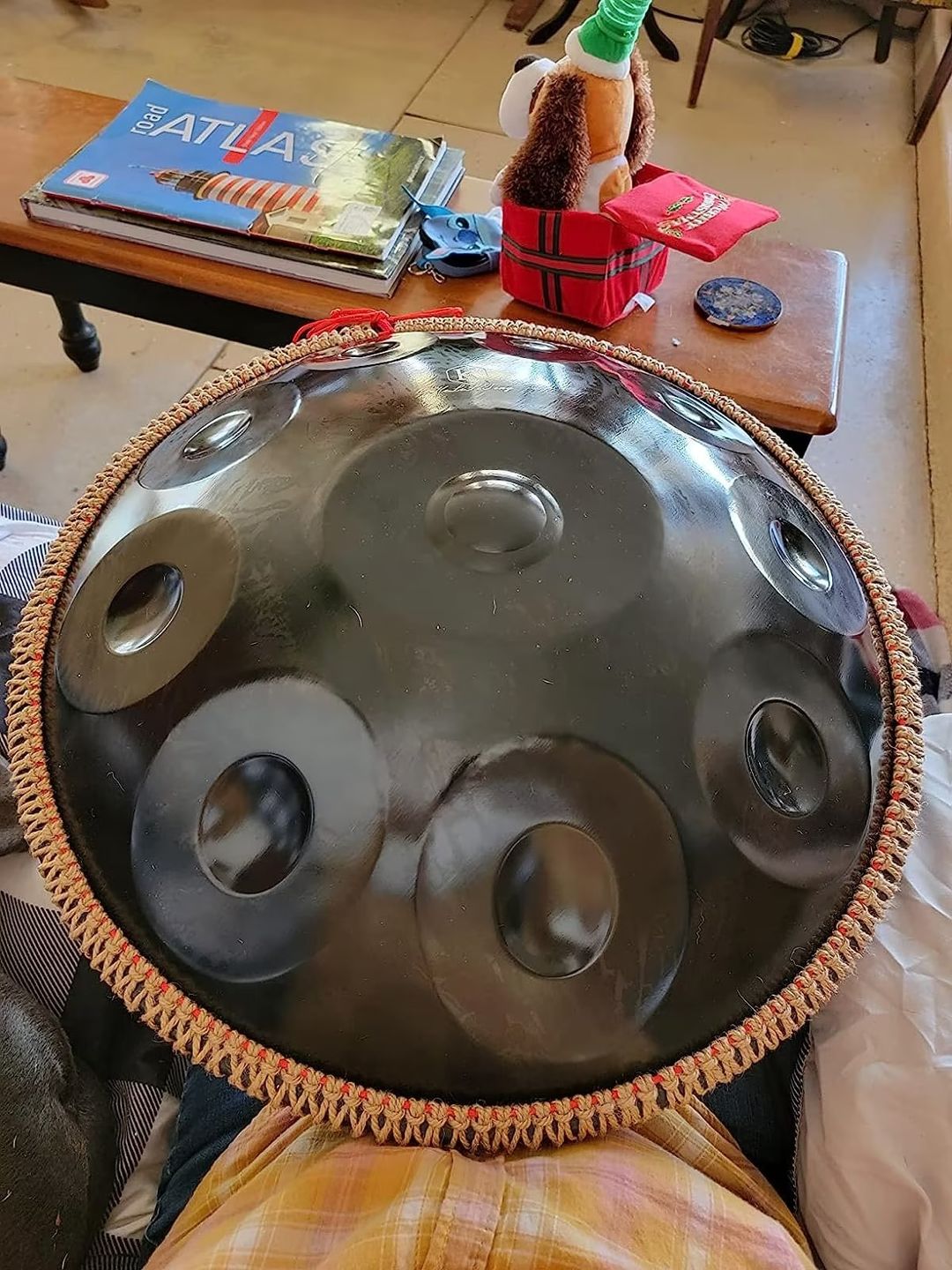 Customer photo review of Cosmos Handpan Pure Black 9/10/12 Notes D Minor Scale Hangdrum with gift set