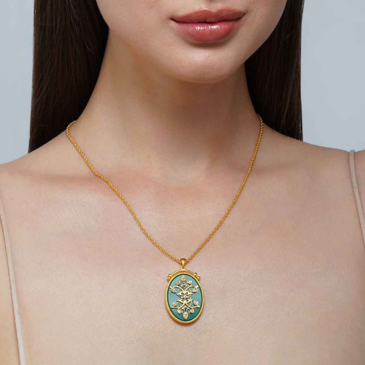 Customer photo review of Reflection of You Green Onyx Pendant Necklace