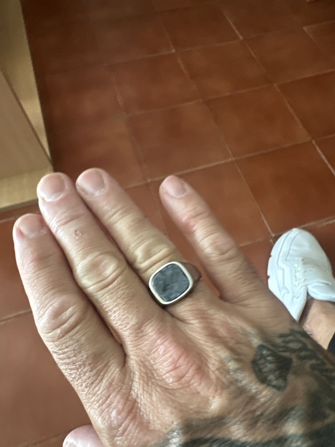 Customer photo review of Square Black Spectrolite Ring