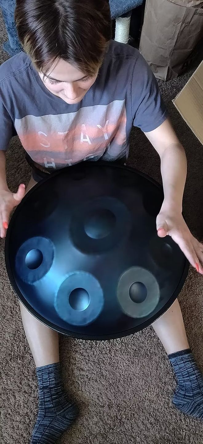 Customer photo review of Cosmos Handpan Pure Blue 9/10/12 Notes D Minor Scale Hangdrum with gift set