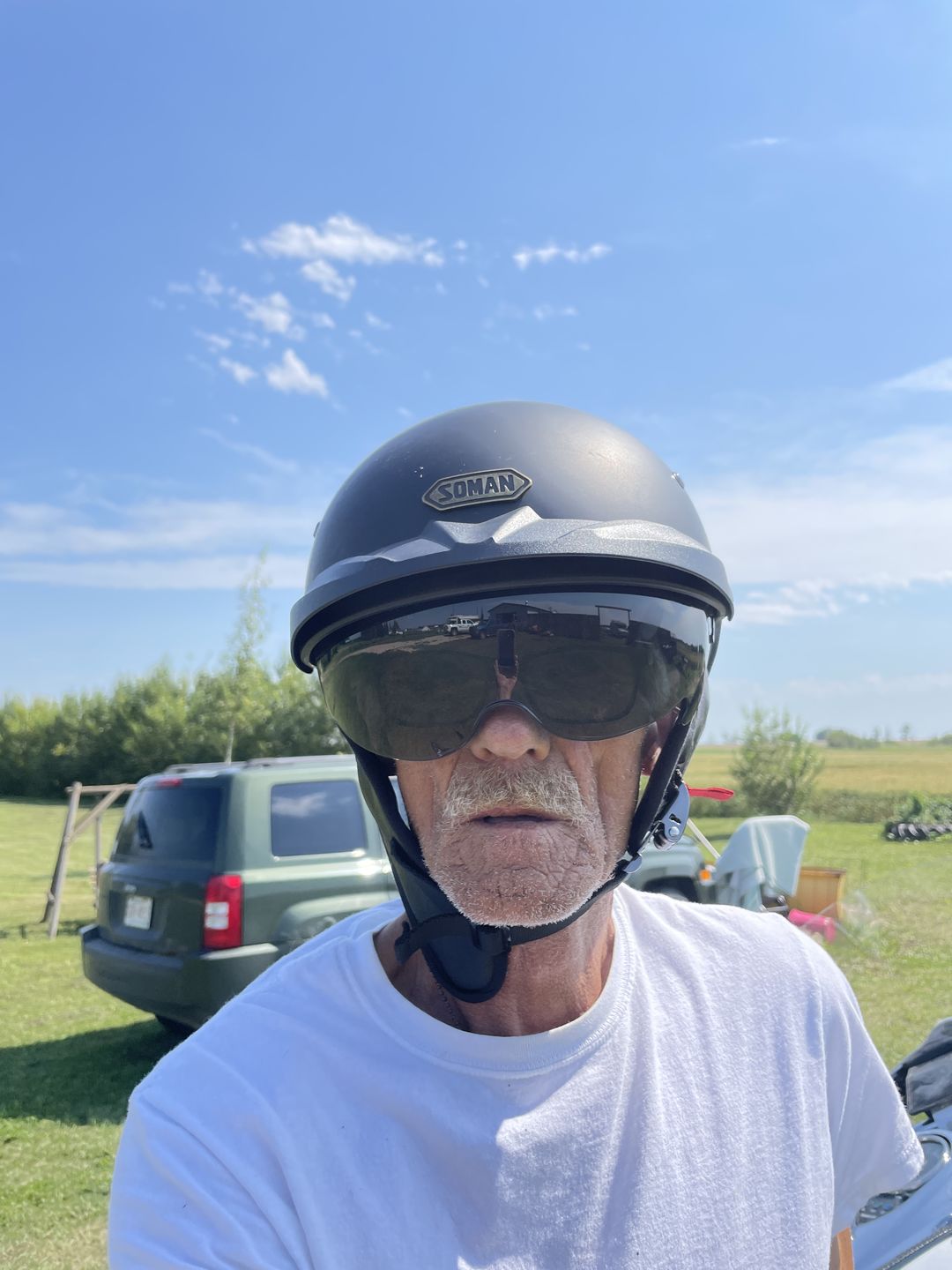Customer photo review of Sturgis Style Half Helmet with Retractable UV Lens