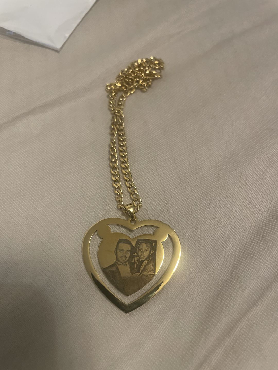 Customer photo review of Photo Engraved Heart Necklace