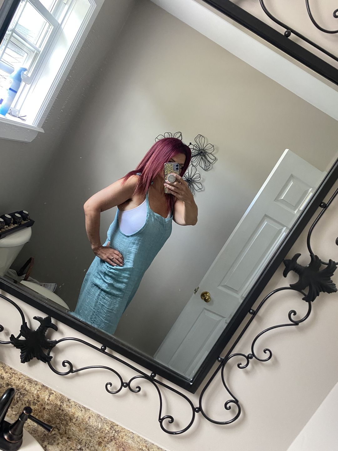 Customer photo review of Lighter Days Linen Jumpsuit (Stonewash Teal)