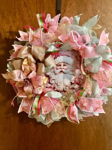 Customer photo review of Christmas Sign, Pink Santa Sign, Pink Christmas, DCO-00385, Sign For Wreath, 10" Round Metal Sign