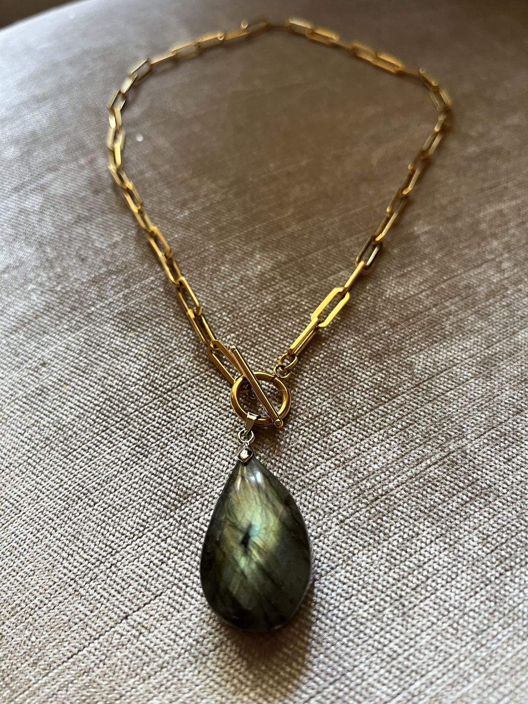 Customer photo review of Truth Seeker Labradorite Drop Necklace