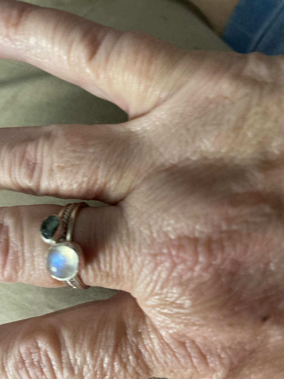 Customer photo review of Moonstone and Aquamarine Ring Stacking Set Sterling Silver