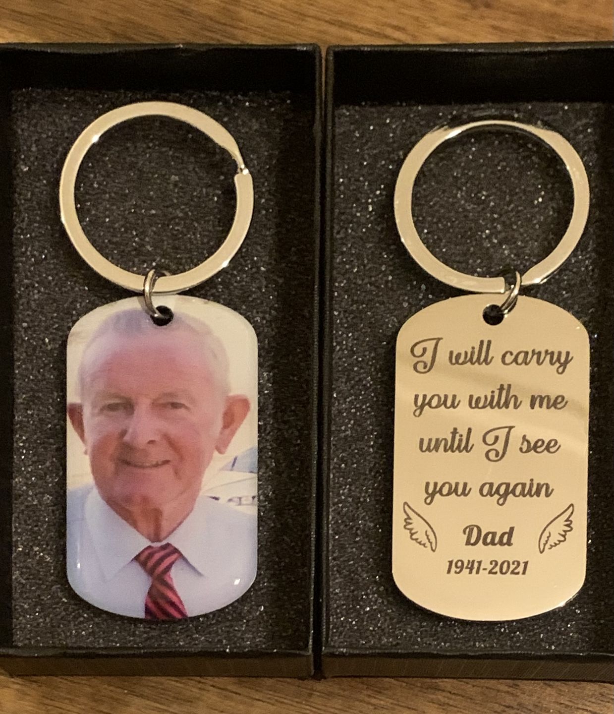 Customer photo review of I Will Carry You With Me Until, Personalized Keychain, Memorial Gifts, Custom Photo
