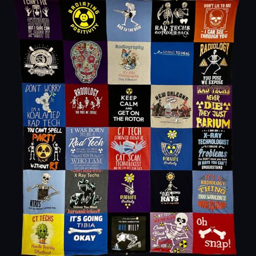 T-shirt quilt with radiology, medical imaging themes by Jennifer "J" from TX