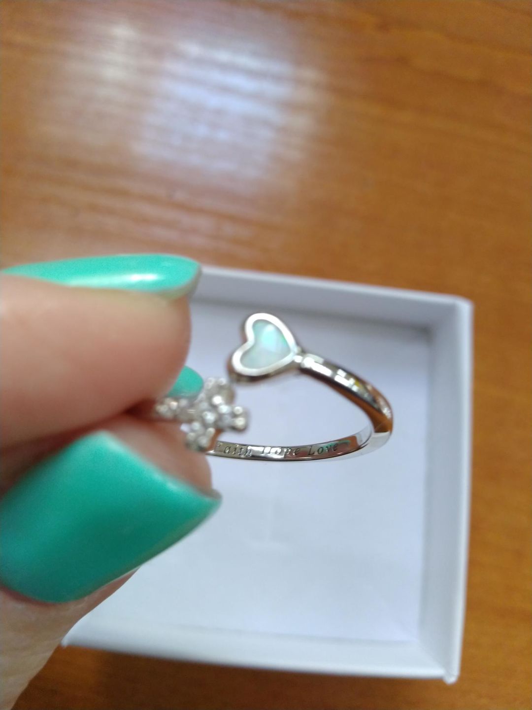 Customer photo review of "FAITH LOVE HOPE" Ring in Opal & 925 Sterling Silver