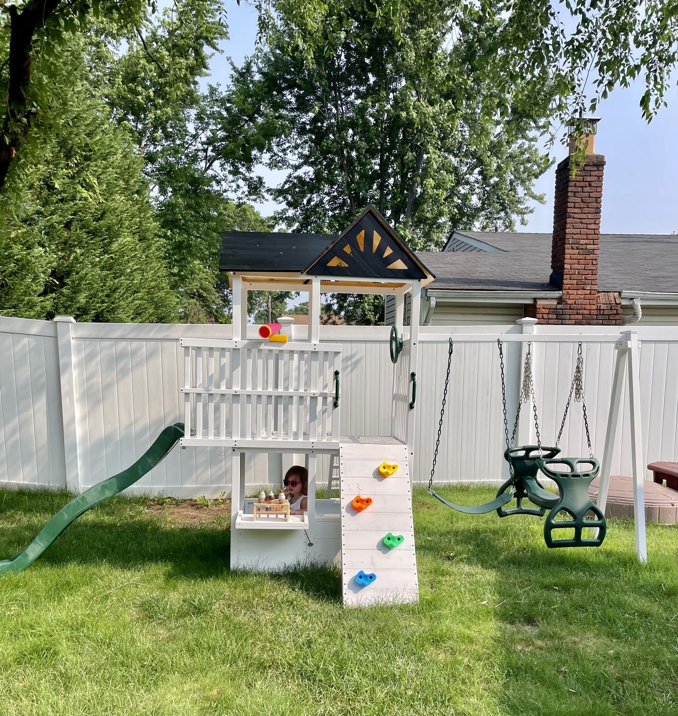 Customer photo review of Craftsman Modern Outdoor Swing Set | Wooden Backyard Swing Frame for Kids
