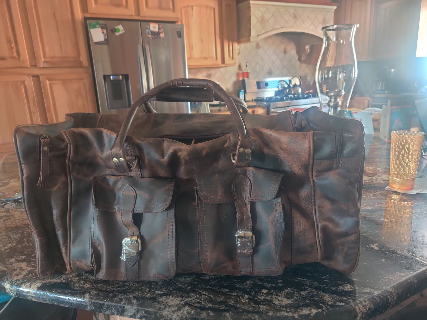 Customer photo review of Large Hunter Buffalo Leather Duffel Bag